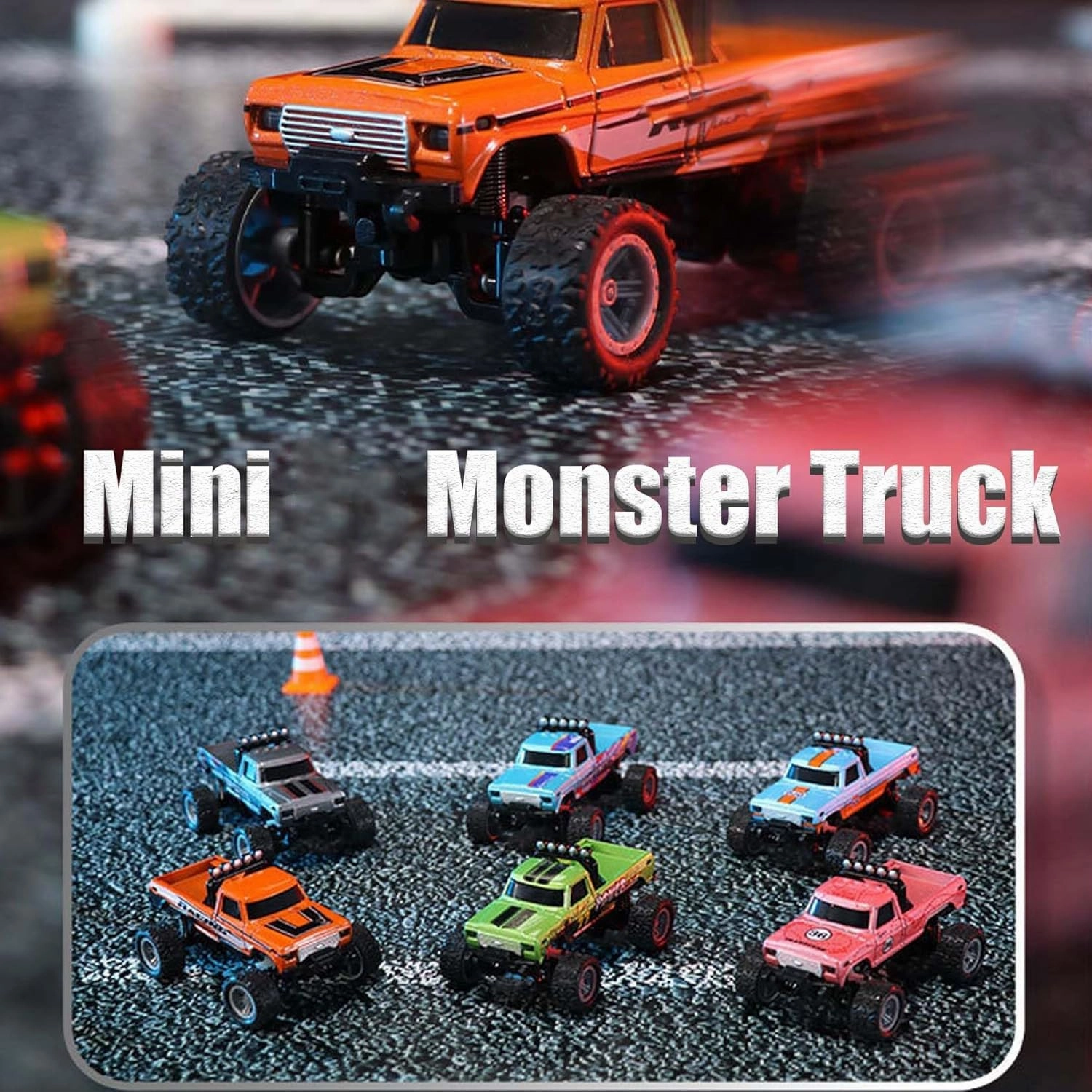 Riprush Mini Monster 1/64 - Off-Road LED Alloy Racer, 3-Speed Modes, Aerospace-Grade Alloy Construction Mini Monster Truck RC Car with Trailer (Pink)