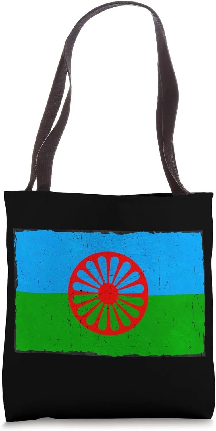 Romani Flag Emblem Blue Green Red Wheel Tote Bag