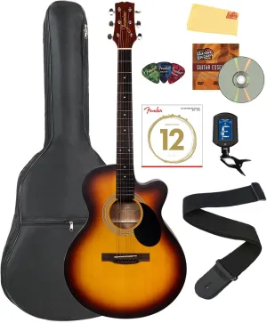 S34C Orchestra Acoustic Guitar - Sunburst Bundle with Gig Bag, Tuner, Strings, Strap, Picks, Austin Bazaar Instructional DVD, and Polishing Cloth