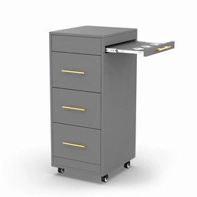 Salon Trolley Cart with Wheels, Wooden Hair Storage Cabinet, Stylist Cart Mobile Hairdressing Barber Station for Beauty Spa Barbershop, 3 Large Drawers, 3 Hot Tool Holders, Grey