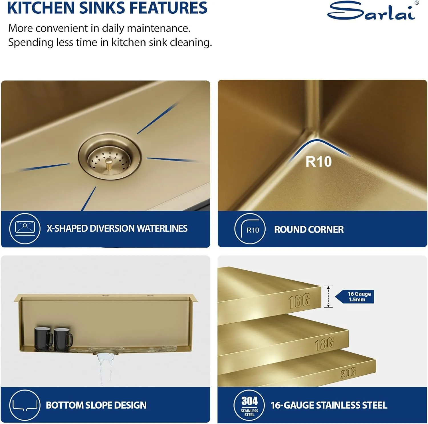 Sarlai 33 Gold Kitchen Sink with Faucet- 33x22 Inch Drop In Kitchen Sink Gold Ledge Workstation Sinks 16 Gauge Stainless Steel Single Bowl Topmount Sinks with Pull-out Faucet