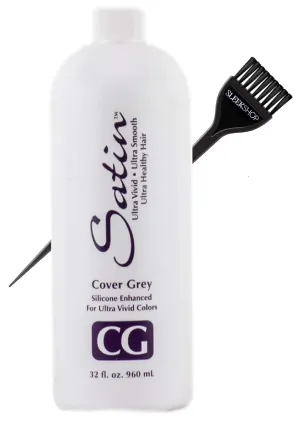 Satin Hair Developer, Silicone Enhancing for Ultra Rich Vivid Colors (w/Sleek Brush) Haircolor Dye Activator, Hydrogen Peroxide (CG - Cover Grey - 32 oz LARGE size)