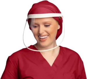 Satin-Lined Pro Scrub Cap, Adjustable Working Cap, Detachable Face Shield, Waterproof Bouffant Hat for Women, Rollable Shield