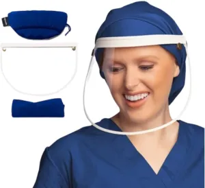 Satin-Lined Pro Scrub Cap, Adjustable Working Cap, Detachable Face Shield, Waterproof Bouffant Hat for Women, Rollable Shield