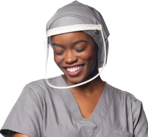 Satin-Lined Pro Scrub Cap, Adjustable Working Cap, Detachable Face Shield, Waterproof Bouffant Hat for Women, Rollable Shield