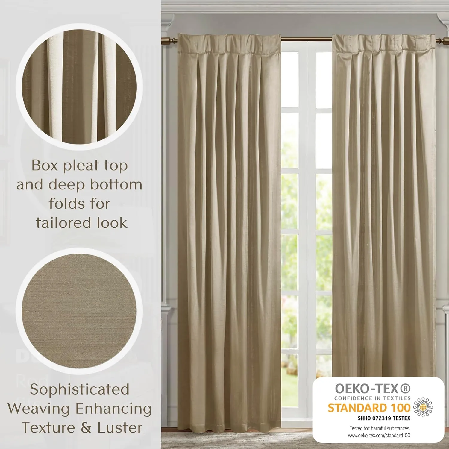 Satin Window Curtain - Luxurious Single Piece for Living Room & Bedroom, Dual Hanging Design, Avignon, 52x84 Champagne