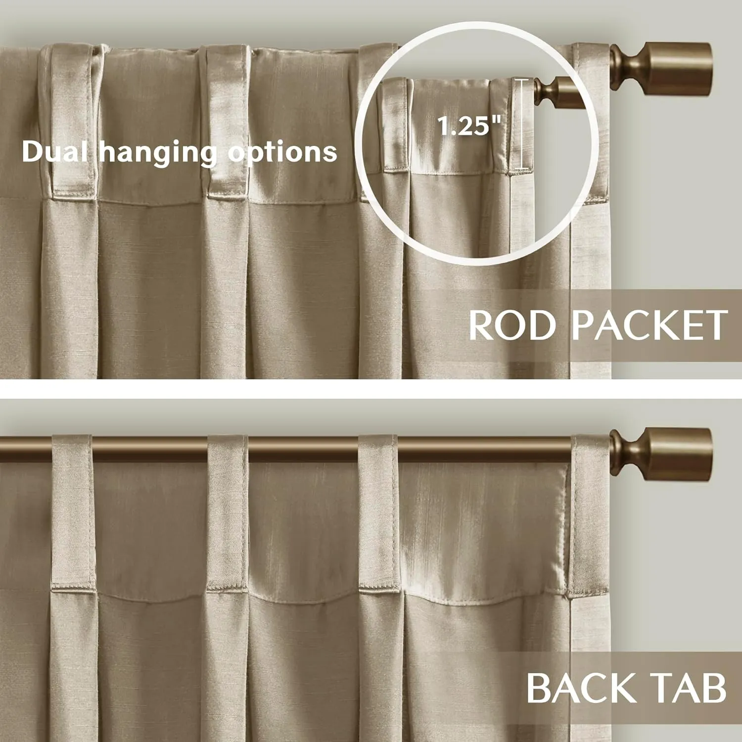 Satin Window Curtain - Luxurious Single Piece for Living Room & Bedroom, Dual Hanging Design, Avignon, 52x84 Champagne