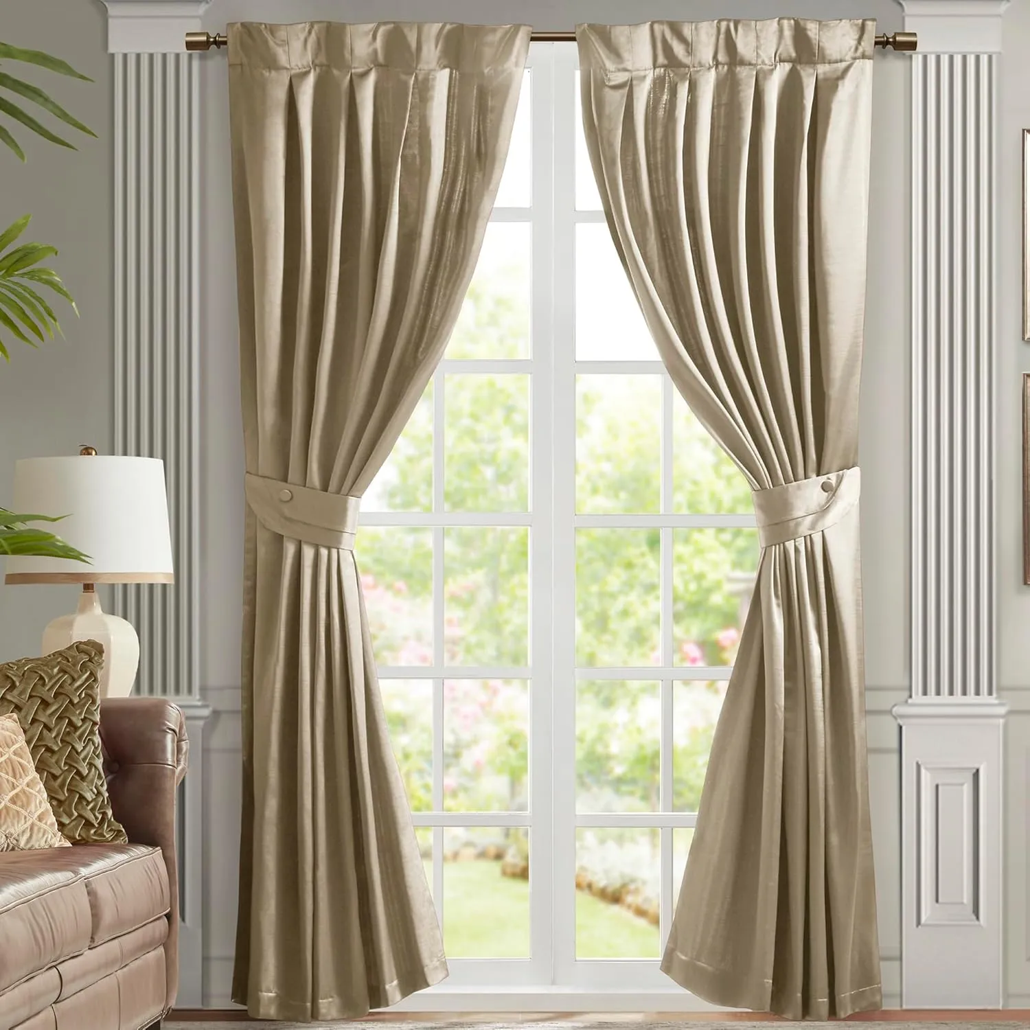 Satin Window Curtain - Luxurious Single Piece for Living Room & Bedroom, Dual Hanging Design, Avignon, 52x84 Champagne
