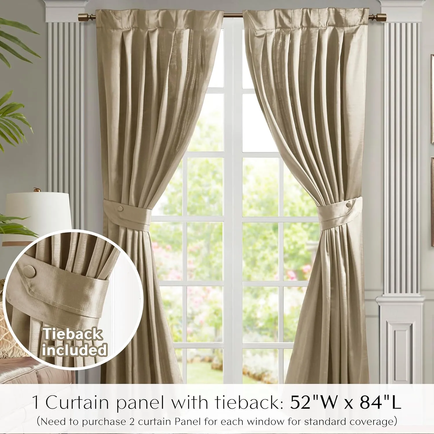 Satin Window Curtain - Luxurious Single Piece for Living Room & Bedroom, Dual Hanging Design, Avignon, 52x84 Champagne