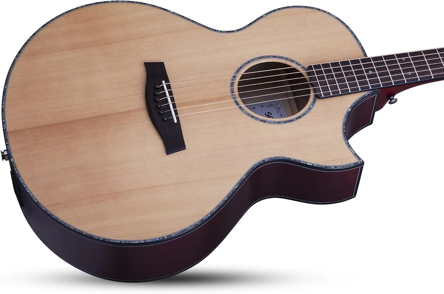 Schecter 6 String Orleans Stage Acoustic, Natural Satin Top-Vampyre Red Body (3711)