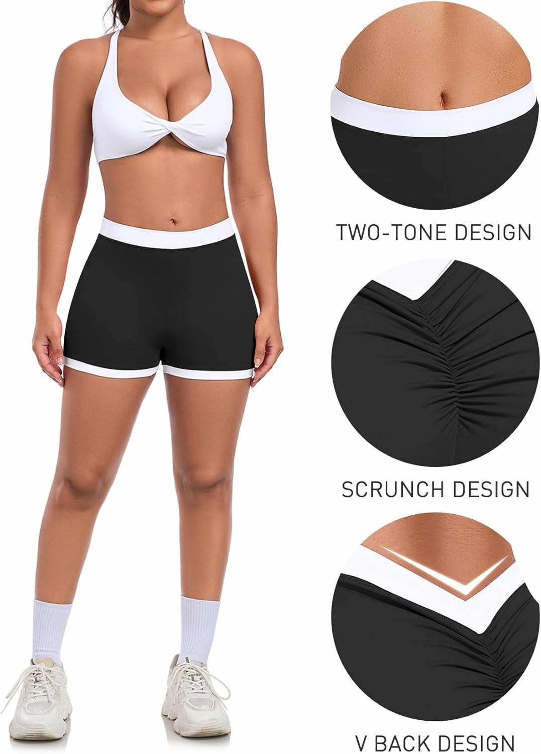 SEASUM Workout Scrunch V Back Booty Shorts for Women Two-Tone High Waisted Gym Yoga Bottoms