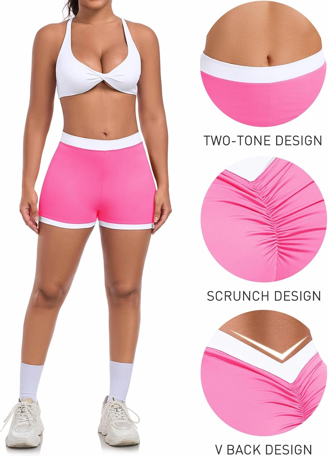 SEASUM Workout Scrunch V Back Booty Shorts for Women Two-Tone High Waisted Gym Yoga Bottoms