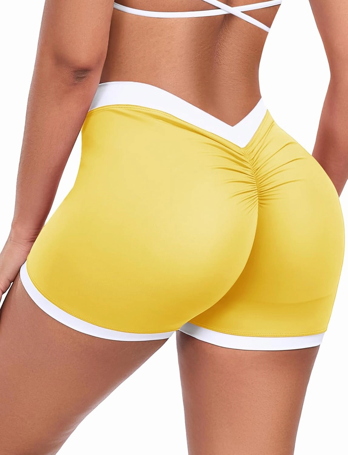 SEASUM Workout Scrunch V Back Booty Shorts for Women Two-Tone High Waisted Gym Yoga Bottoms