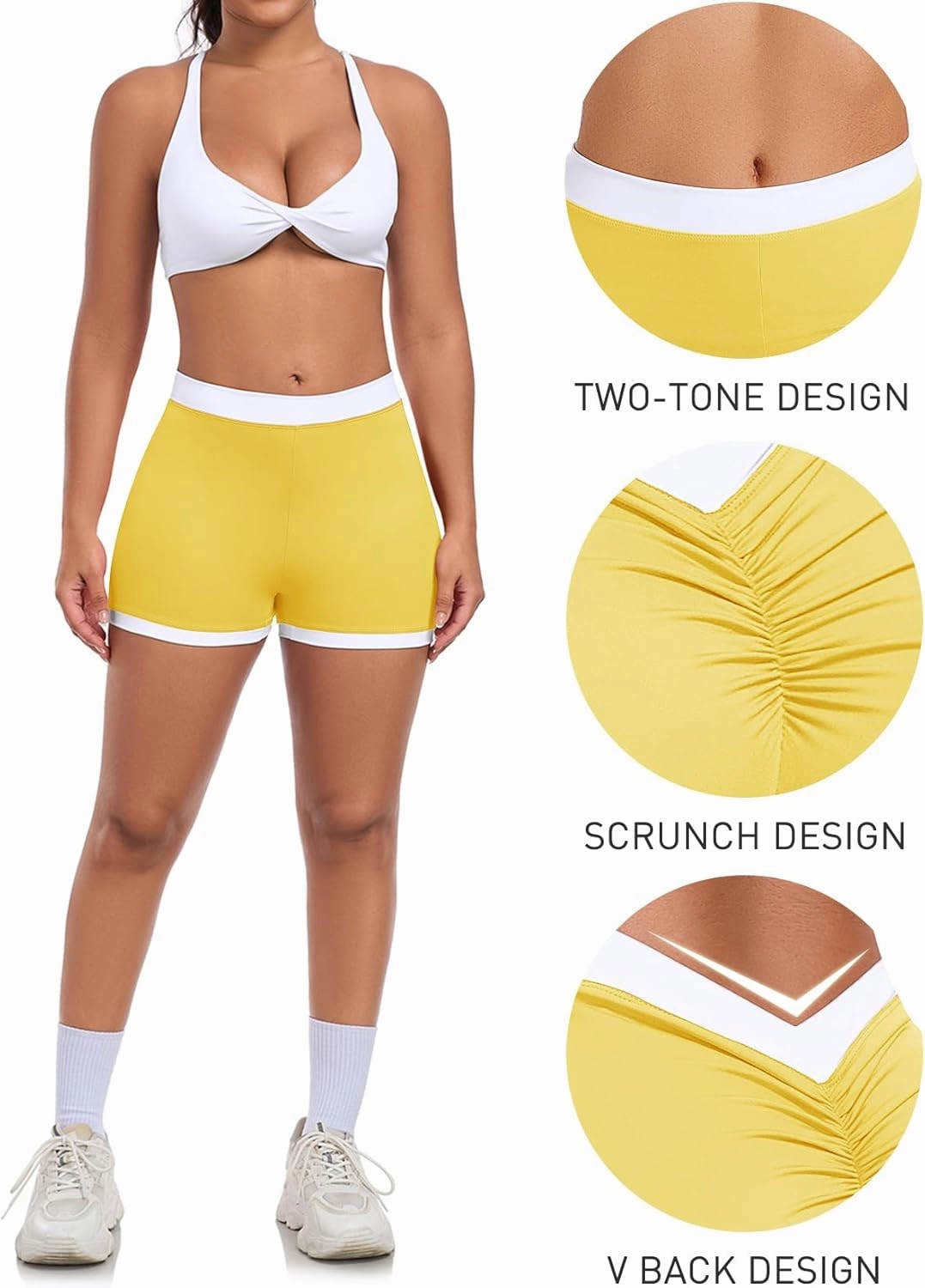 SEASUM Workout Scrunch V Back Booty Shorts for Women Two-Tone High Waisted Gym Yoga Bottoms