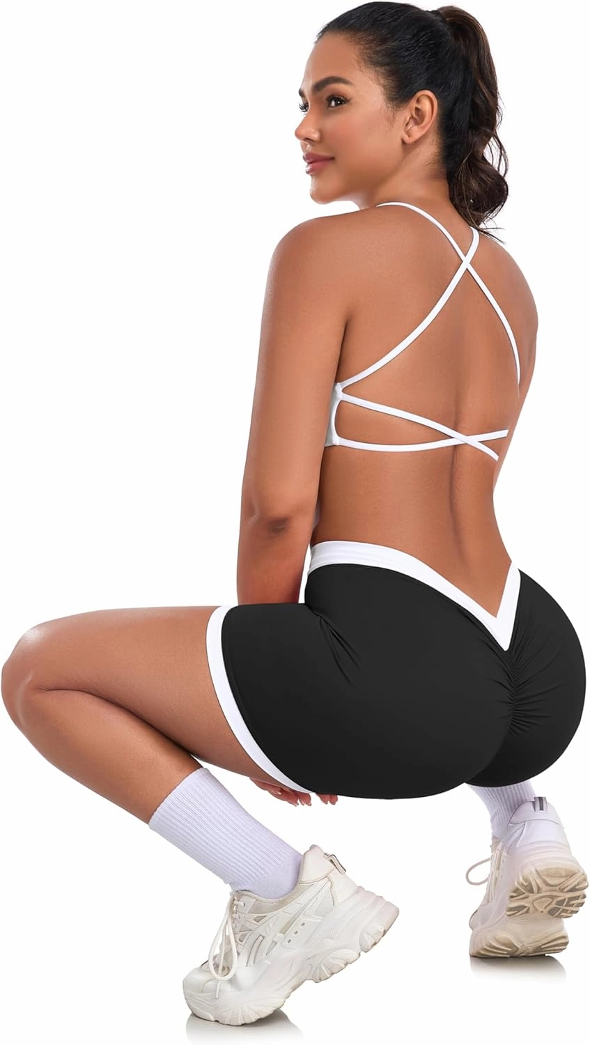 SEASUM Workout Scrunch V Back Booty Shorts for Women Two-Tone High Waisted Gym Yoga Bottoms