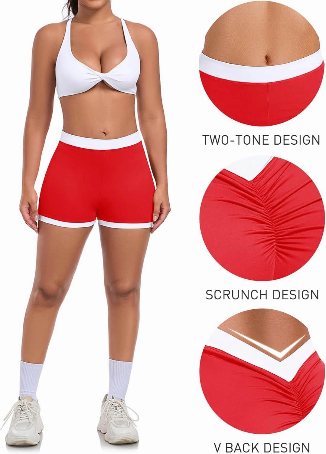 SEASUM Workout Scrunch V Back Booty Shorts for Women Two-Tone High Waisted Gym Yoga Bottoms