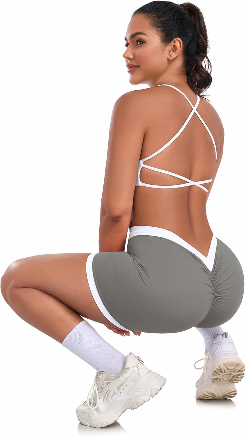 SEASUM Workout Scrunch V Back Booty Shorts for Women Two-Tone High Waisted Gym Yoga Bottoms