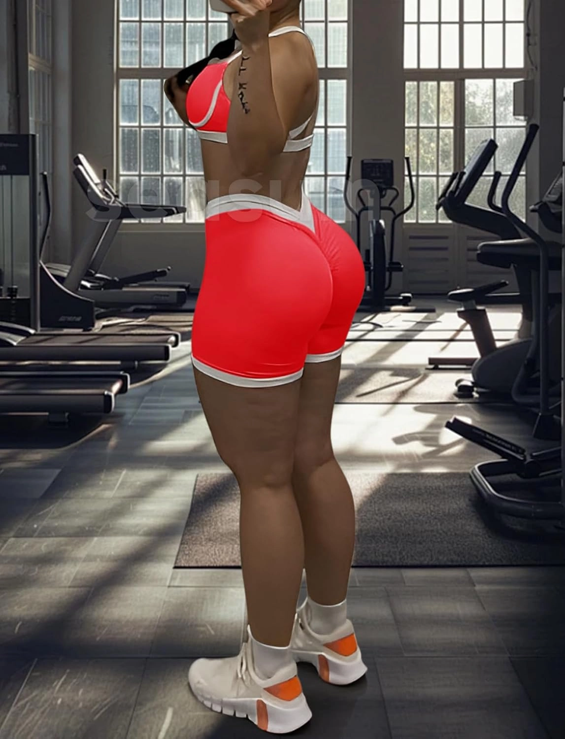 SEASUM Workout Scrunch V Back Booty Shorts for Women Two-Tone High Waisted Gym Yoga Bottoms