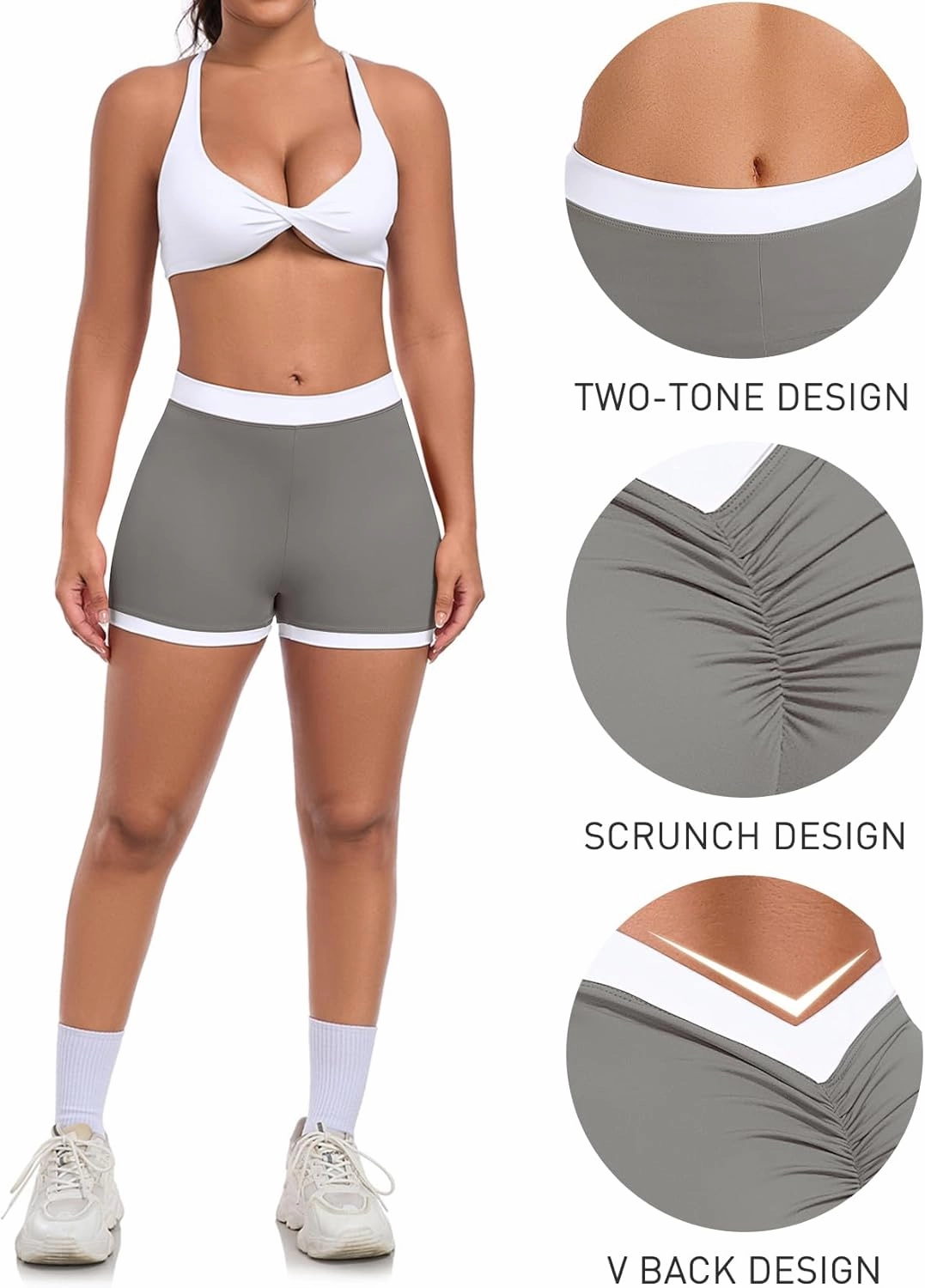 SEASUM Workout Scrunch V Back Booty Shorts for Women Two-Tone High Waisted Gym Yoga Bottoms