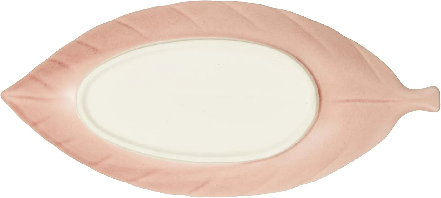 Seto Ware 027-0507 Plate Plate, M, Approx. 11.0 x 5.1 inches (28 x 13 cm), Efu Kiln Leaf, Rose, Pink, Microwave, Dishwasher Safe, Made in Japan