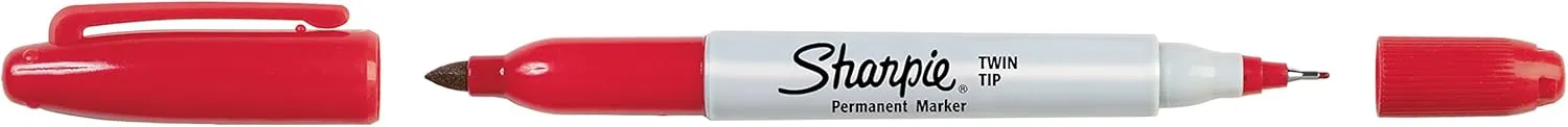 Sharpie Twin Tip Permanent Markers, Fine and Ultra Fine, Red, 12 Count