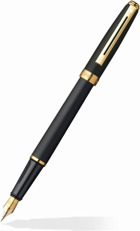 Sheaffer Prelude Black Matte Fountain Pen with 22KT Gold-Plated Trim and Medium Nib