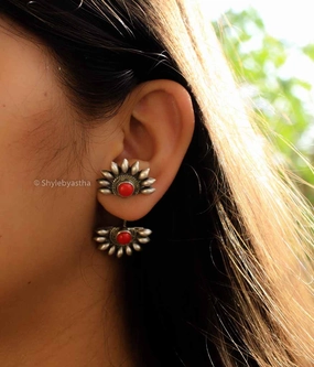 Shiva coral Red  Spiked Bold Studs