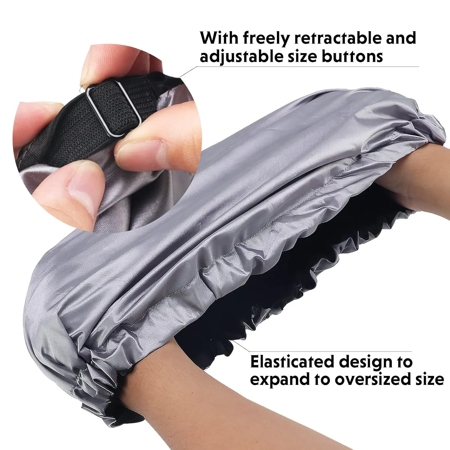 Shower cap for women,Luxury Silk Lined Shower Cap, Machine Washable, Adjustable Size & Reusable,Large Satin Shower Cap for all hair-gray