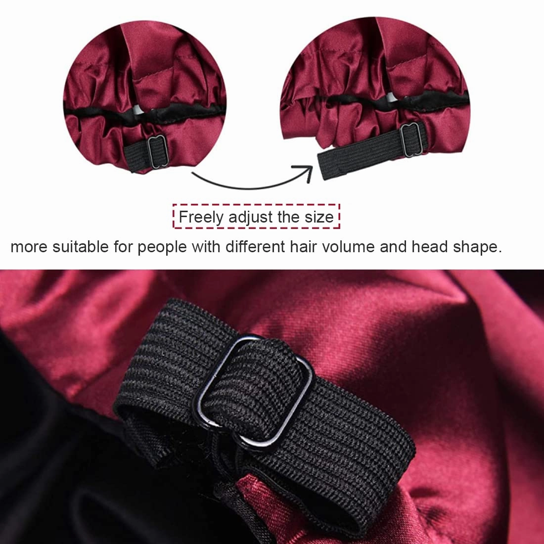Shower Cap for Women, Reusable and Double Layer Waterproof, Large Shower Cap for Women, Adjustable Shower Caps Hair Cap with Satin Lined, for All Hair Styles-Red