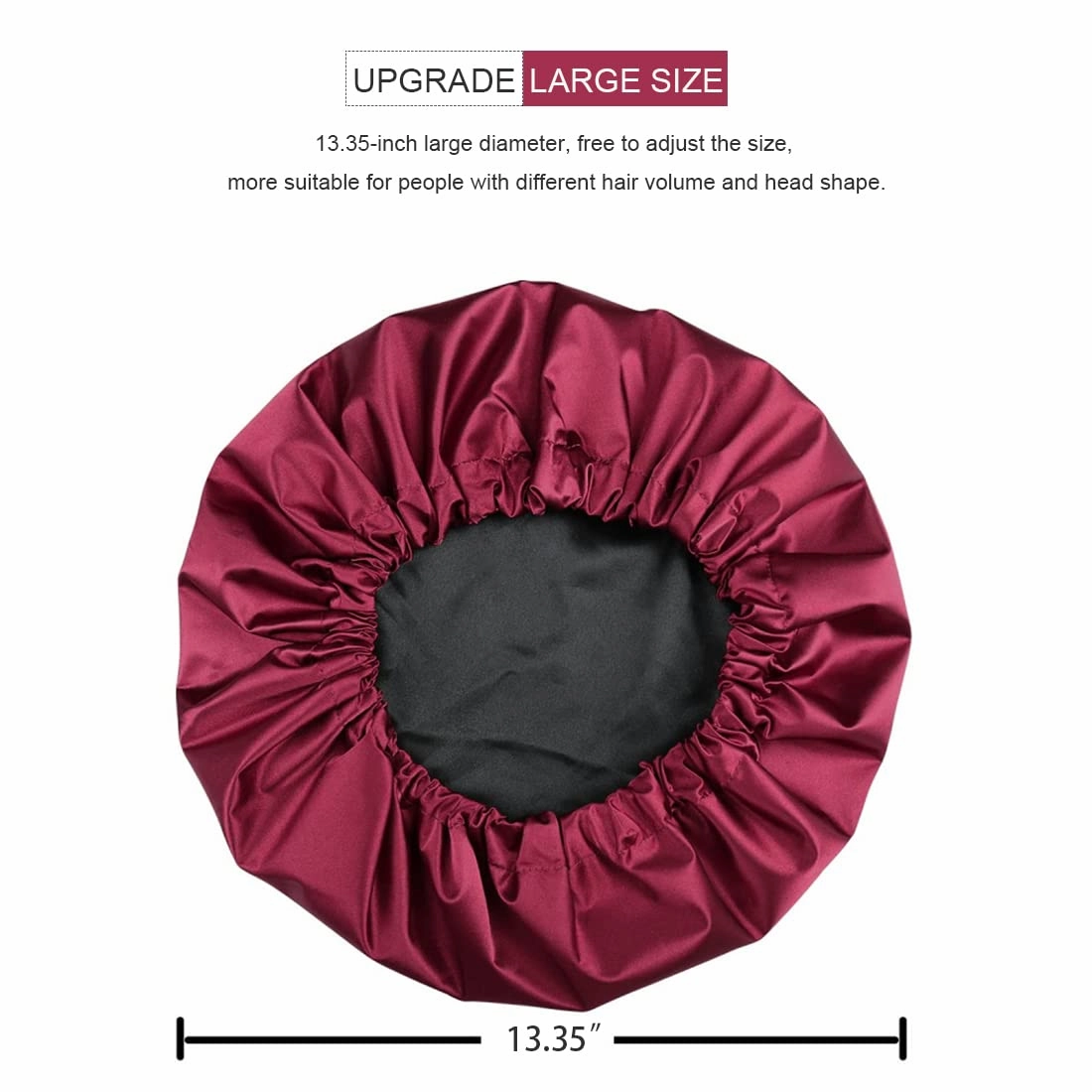 Shower Cap for Women, Reusable and Double Layer Waterproof, Large Shower Cap for Women, Adjustable Shower Caps Hair Cap with Satin Lined, for All Hair Styles-Red