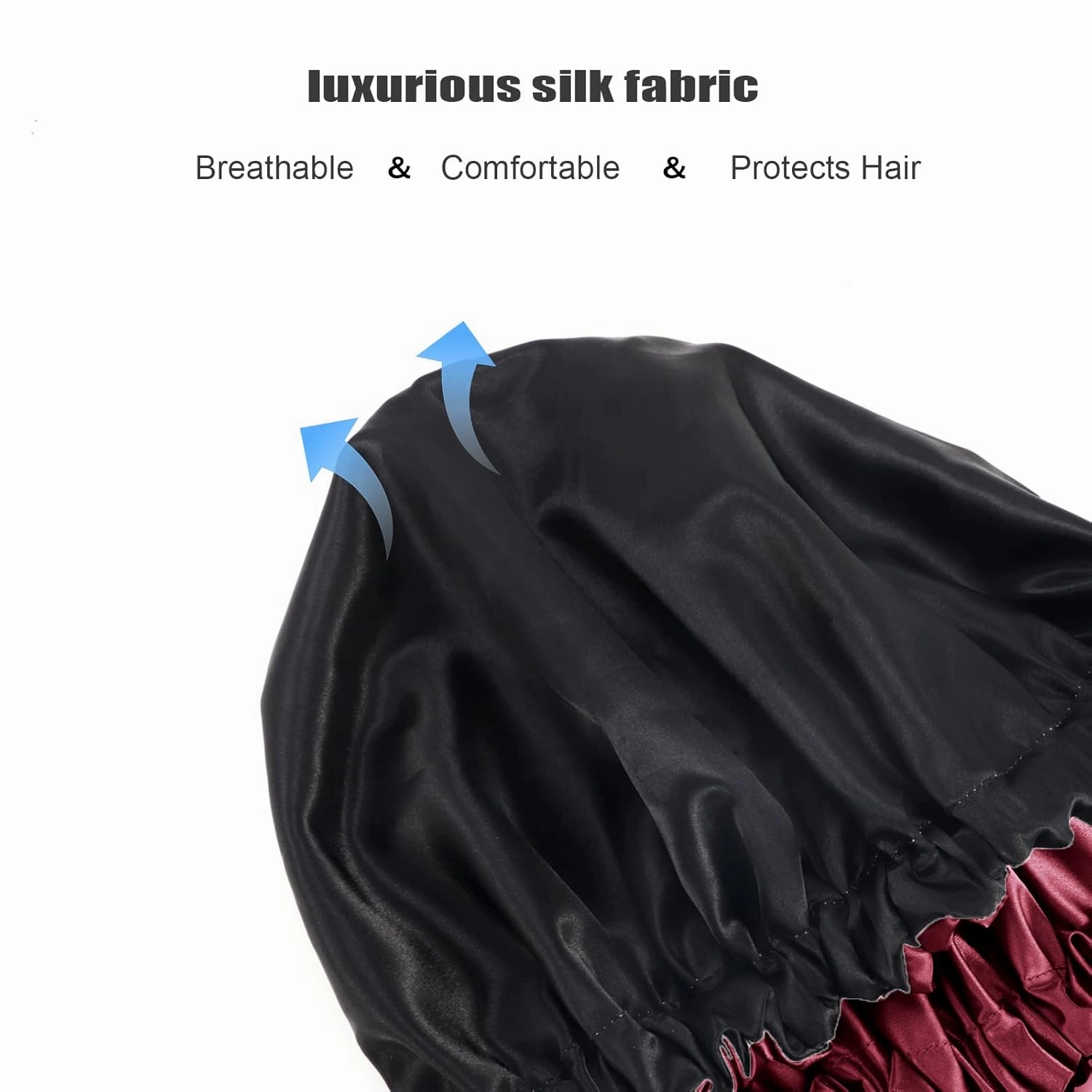 Shower Cap for Women, Reusable and Double Layer Waterproof, Large Shower Cap for Women, Adjustable Shower Caps Hair Cap with Satin Lined, for All Hair Styles-Red