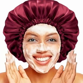 Shower Cap for Women, Reusable and Double Layer Waterproof, Large Shower Cap for Women, Adjustable Shower Caps Hair Cap with Satin Lined, for All Hair Styles-Red