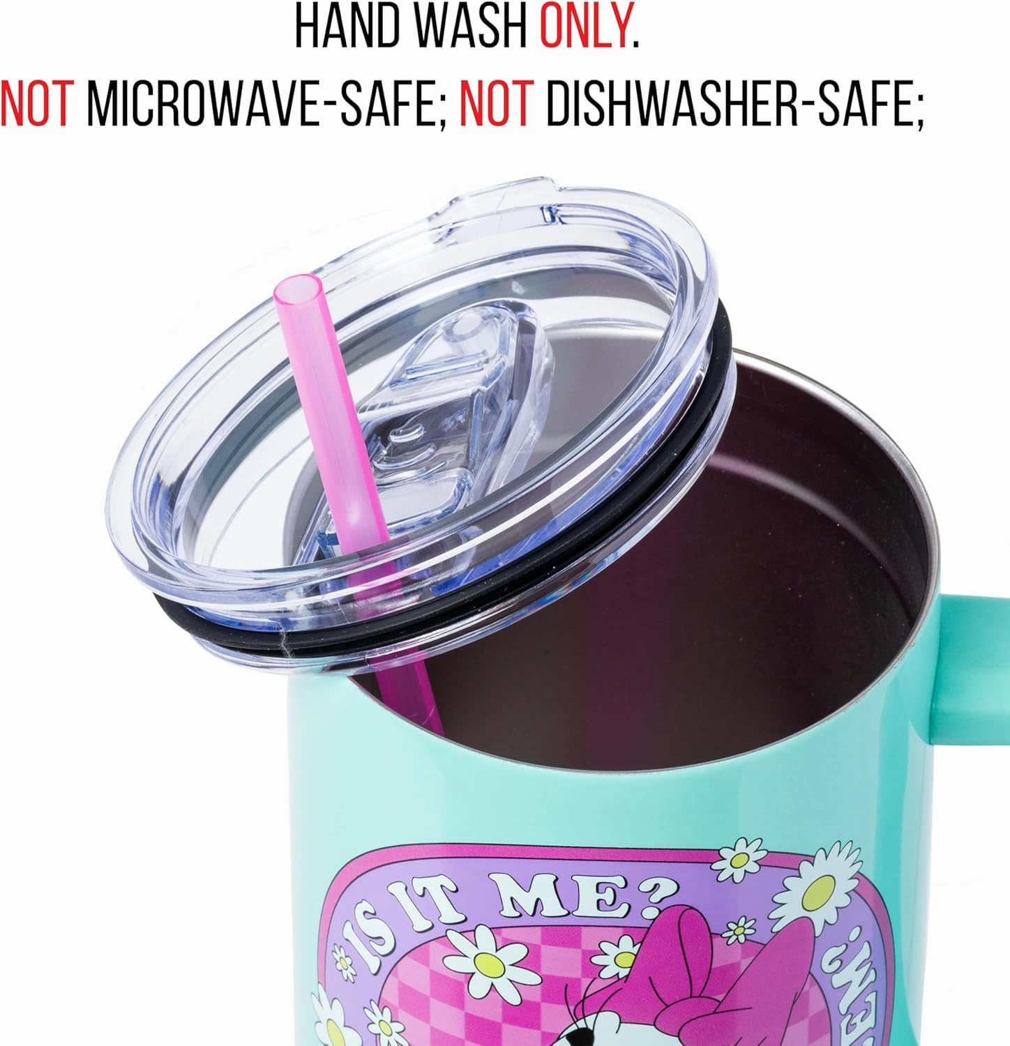 Silver Buffalo Disney Mickey and Friends Featuring Daisy Duck Is It Me? Am I The Problem? Stainless Steel Tumbler with Handle and Straw, Fits in Standard Cup Holder, 40 Ounces