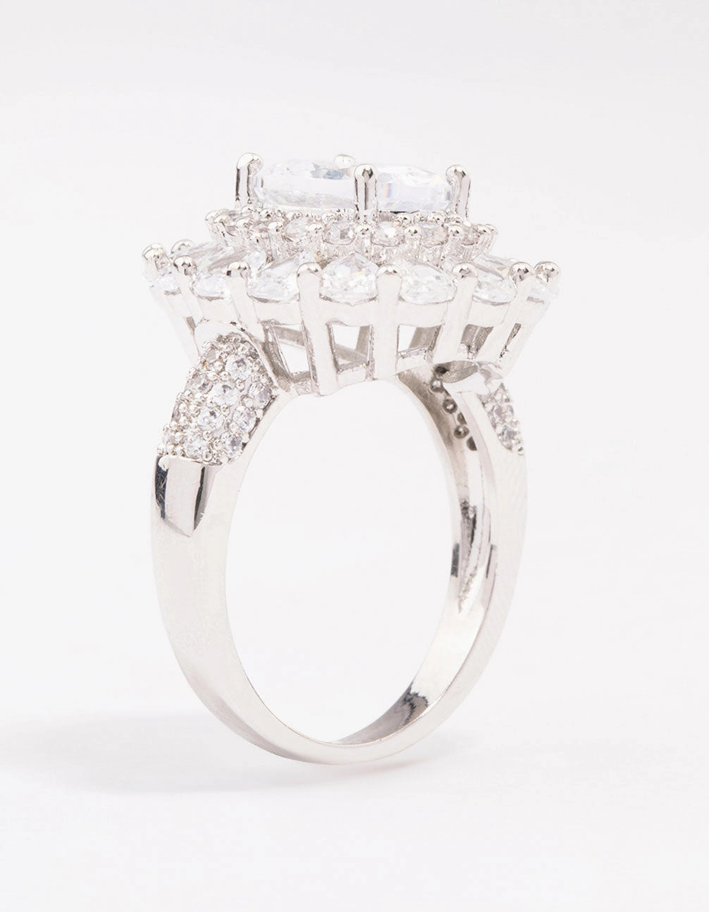 Silver Glistening Cubic Zirconia Oval Cocktail Ring