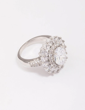 Silver Glistening Cubic Zirconia Oval Cocktail Ring