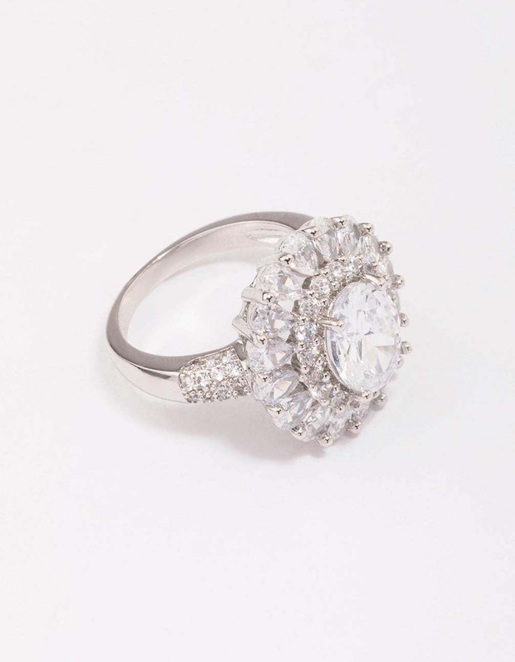 Silver Glistening Cubic Zirconia Oval Cocktail Ring