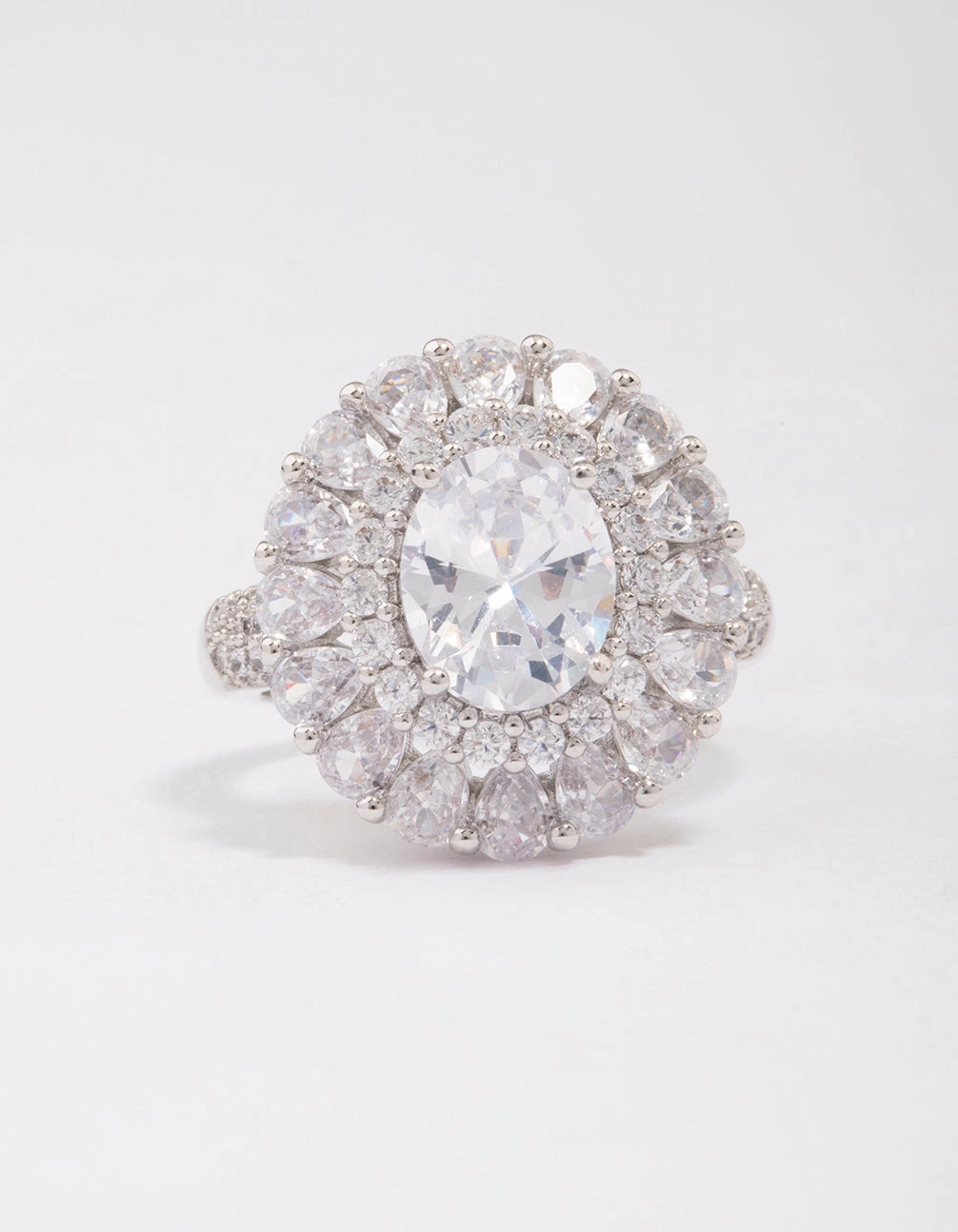 Silver Glistening Cubic Zirconia Oval Cocktail Ring