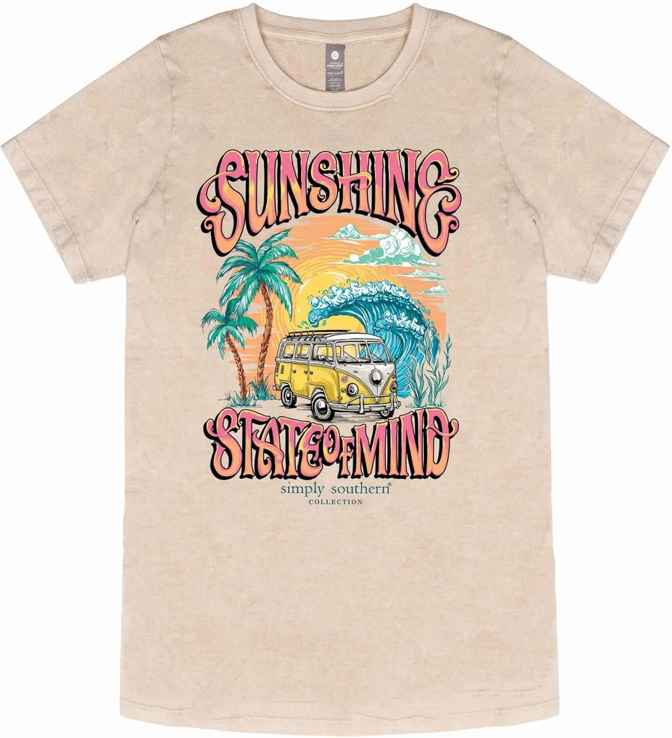 Simply Southern Sunshine State of Mind - Vintage Van - Beach - Palm Trees - Adult T-Shirt