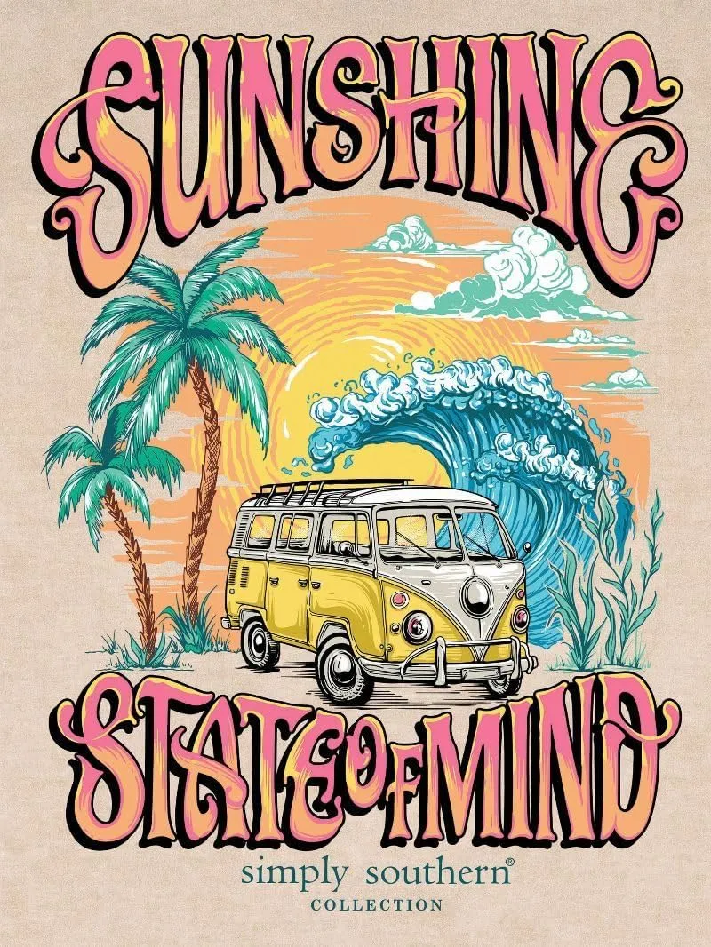 Simply Southern Sunshine State of Mind - Vintage Van - Beach - Palm Trees - Adult T-Shirt