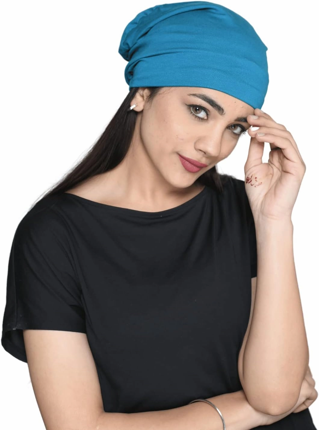 Slouchy Satin Lined Women Bamboo Beanie Headwear for Curly and Frizzy Hair