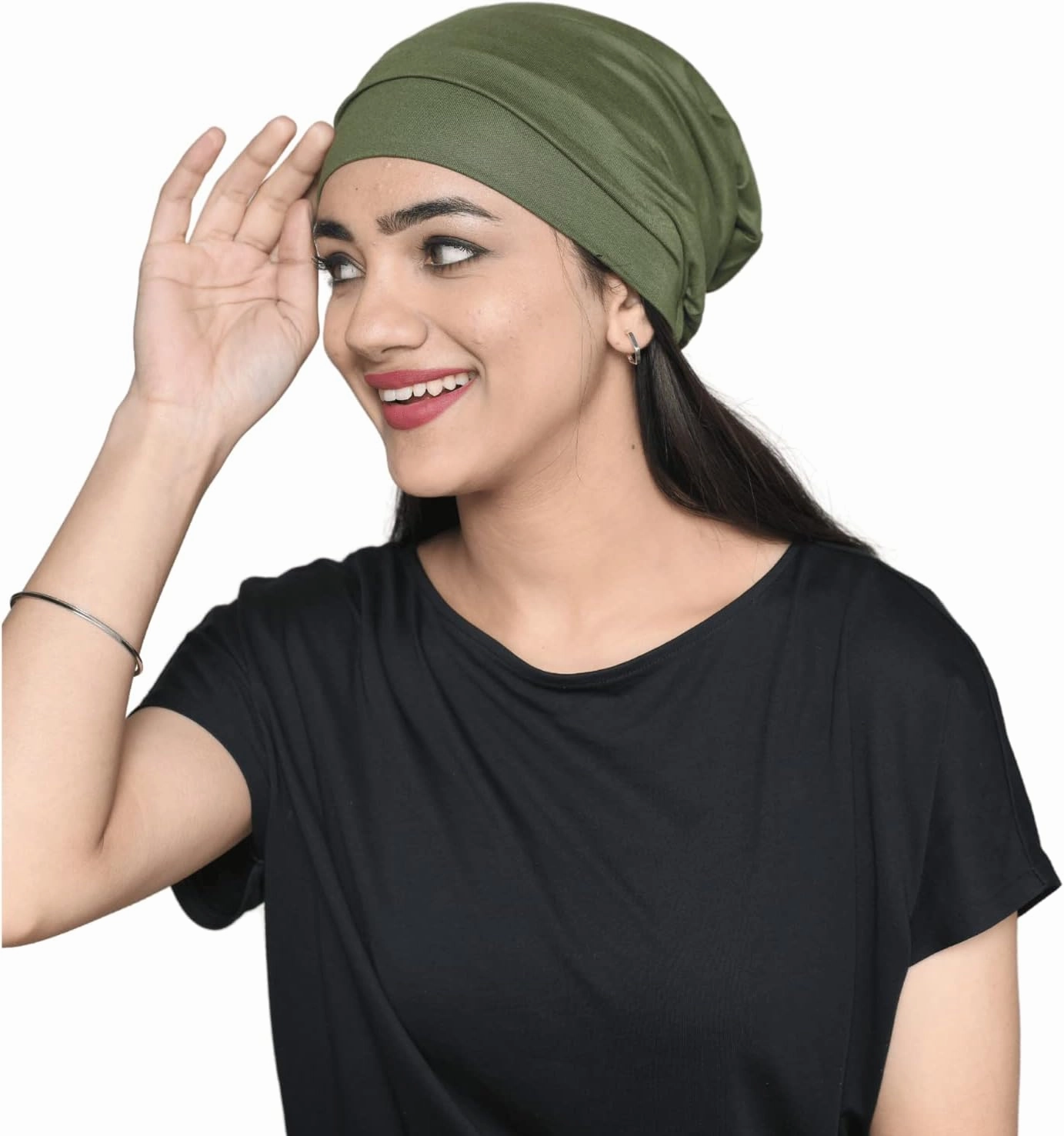Slouchy Satin Lined Women Bamboo Beanie Headwear for Curly and Frizzy Hair