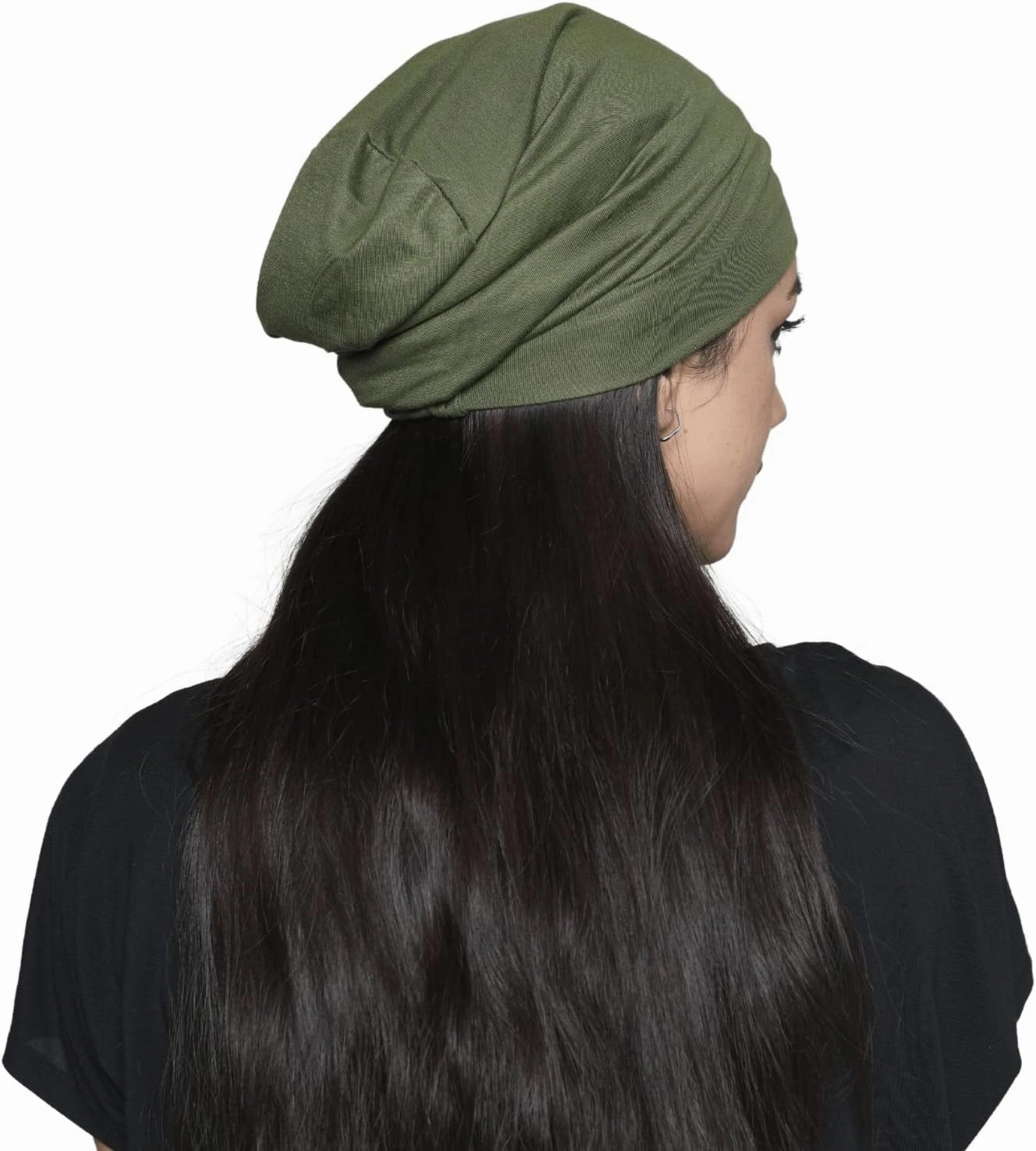 Slouchy Satin Lined Women Bamboo Beanie Headwear for Curly and Frizzy Hair