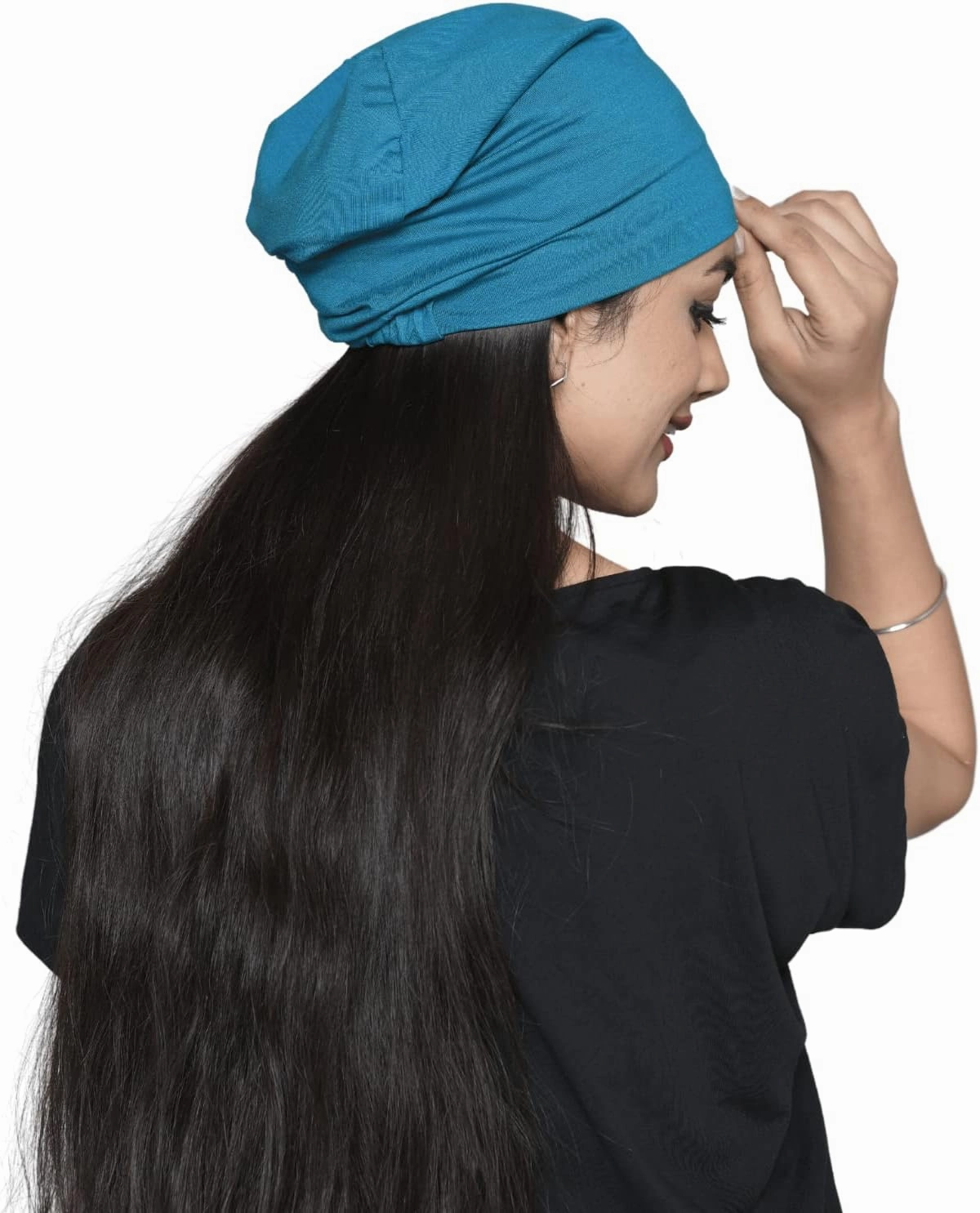 Slouchy Satin Lined Women Bamboo Beanie Headwear for Curly and Frizzy Hair