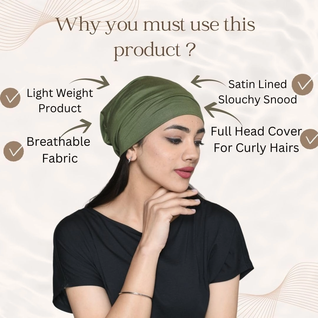 Slouchy Satin Lined Women Bamboo Beanie Headwear for Curly and Frizzy Hair