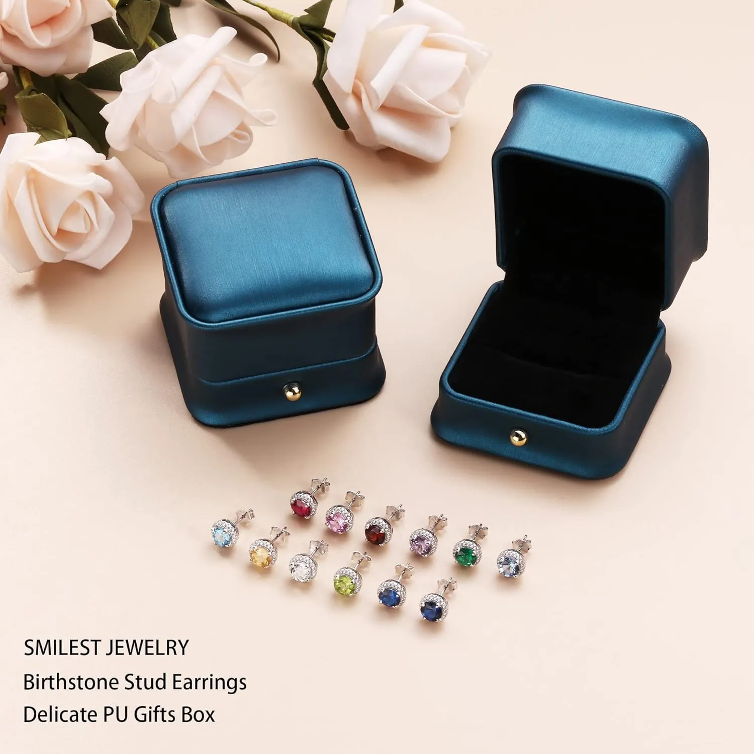 SMILEST Halo Birthstone Earrings for Women, 925 Sterling Silver Earrings Amethyst Ruby Aquamarine Birthstone Stud Earrings Anniversary Birthday Gifts for Women Mom Wife Daughter Gilrfriend Grandma