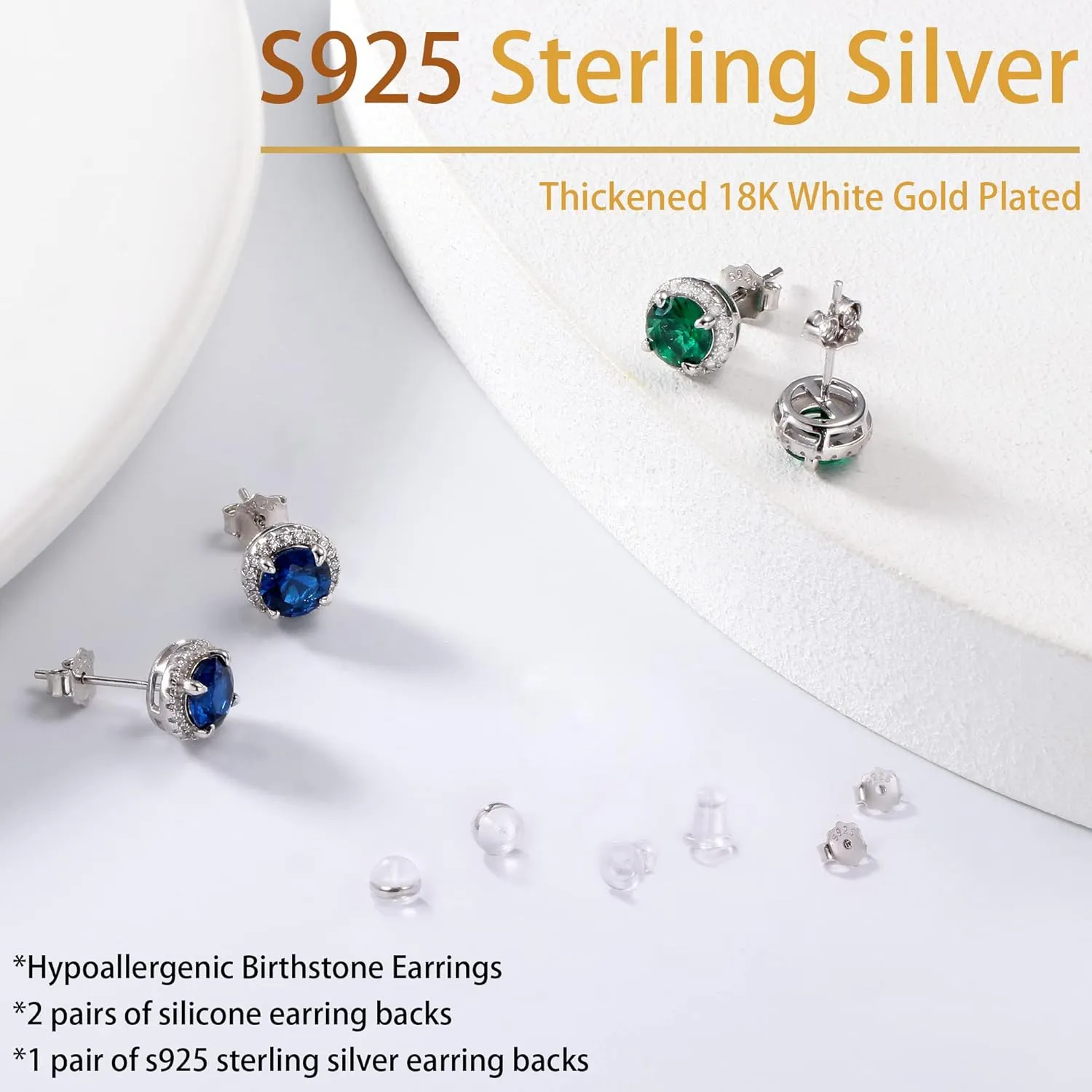 SMILEST Halo Birthstone Earrings for Women, 925 Sterling Silver Earrings Amethyst Ruby Aquamarine Birthstone Stud Earrings Anniversary Birthday Gifts for Women Mom Wife Daughter Gilrfriend Grandma