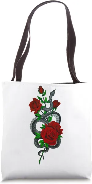 Snake Art Red Roses Gothic Vintage Style Serpent Rosas Retro Tote Bag