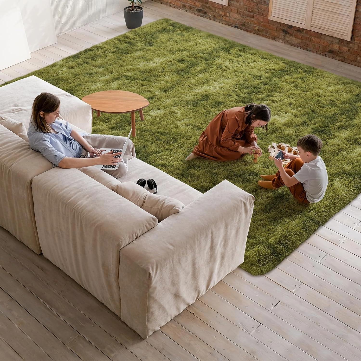 Softlife Area Rug for Living Room, Fluffy Shag Plush 6x9 Green Rugs for Bedroom Girls Kids, Shaggy Soft Fuzzy Tie Dyed Large Carpet for Floor Bedside Ultra Cozy Non-Slip Indoor Decor