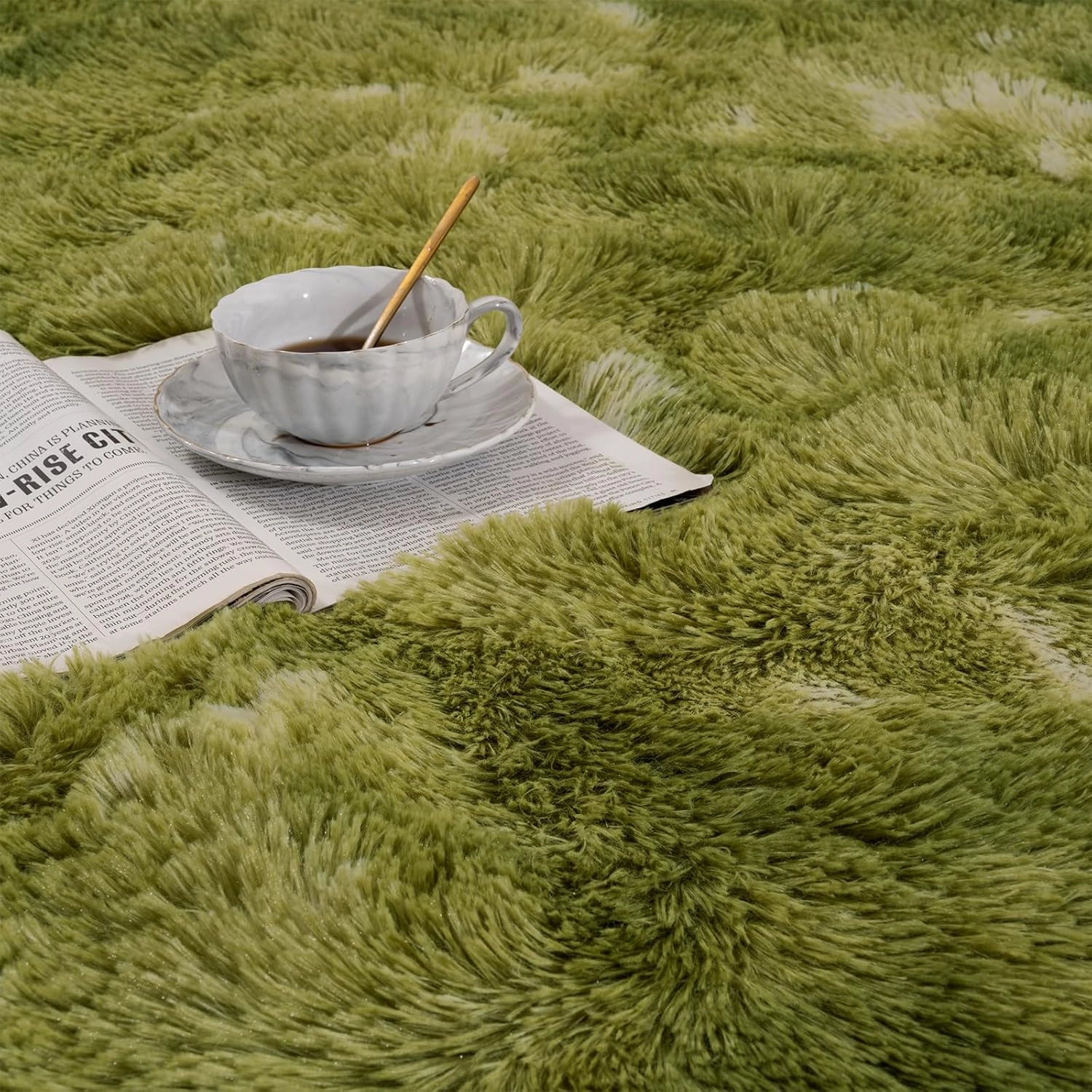 Softlife Area Rug for Living Room, Fluffy Shag Plush 6x9 Green Rugs for Bedroom Girls Kids, Shaggy Soft Fuzzy Tie Dyed Large Carpet for Floor Bedside Ultra Cozy Non-Slip Indoor Decor