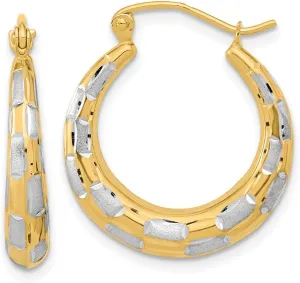 Solid Real 14k Gold and, Diamond-Cut Hoop Brushed Matte Finish Earrings - 22mm x 20mm